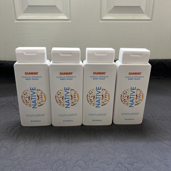 Native DUNKIN 4 Pack Vanilla Sprinkle Body Wash Limited Edition 18 FL OZ/532ML - Picture 1 of 6